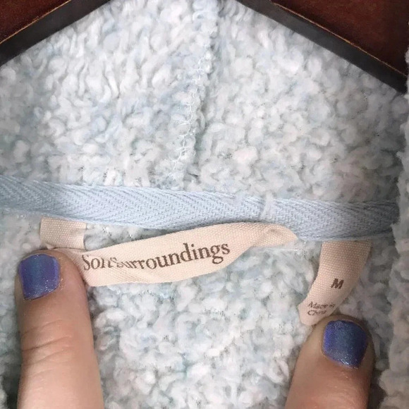 Soft Surroundings Cozy Up Cardi Cardigan Medium M Fleece Pockets Snap Front Blue - Picture 5 of 15